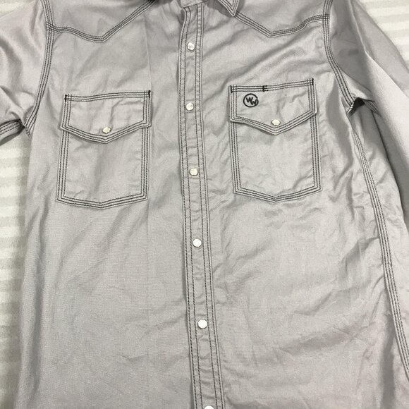 Western Welder Shirt Mens Small Gray Pearl Heavy Canvas Pearl Snap Triple Stitch - Picture 5 of 12